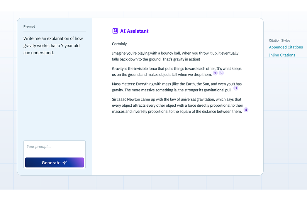 Inline citations concept: numbered footnotes inside the answer text