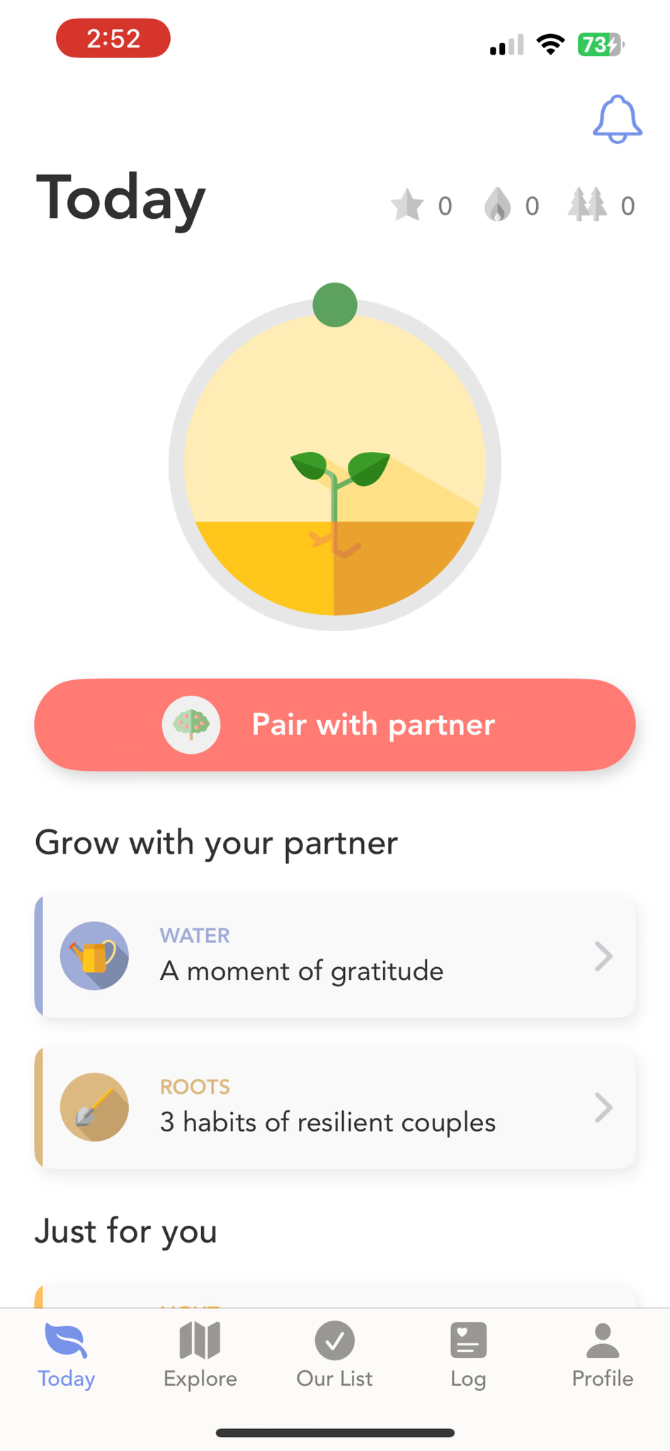 Premium Western relationship app screenshot with a growth-tracking home screen