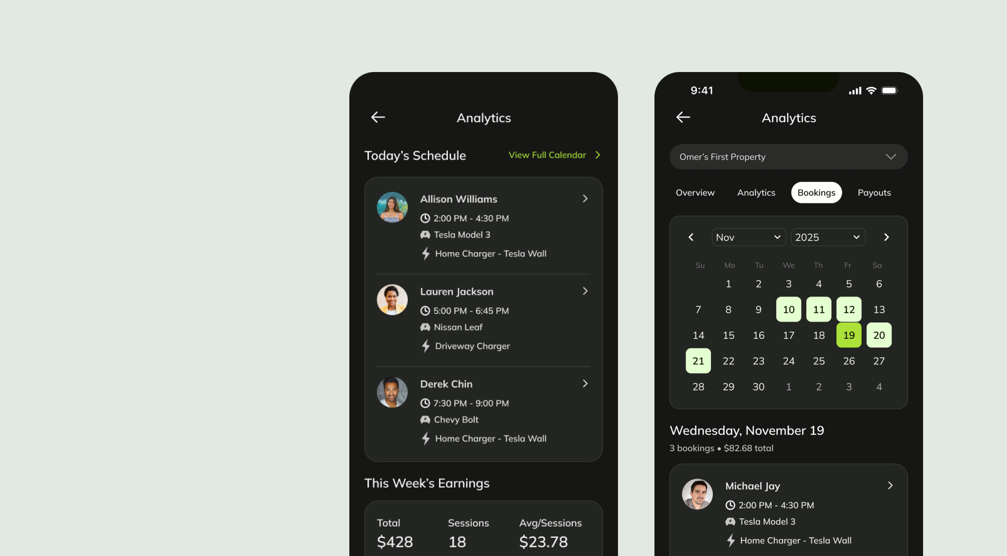 Redesigned SplitEV host dashboard, second view